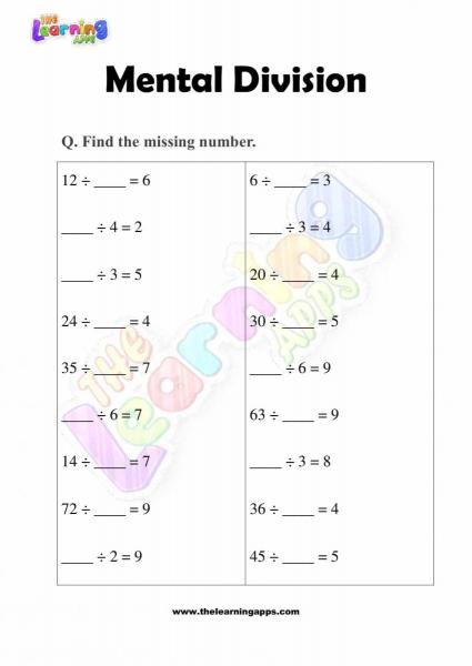 Mental Division - Grade 3 - Activity 4