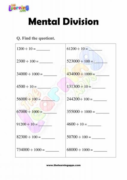 Mental Division - Grade 3 - Activity 5