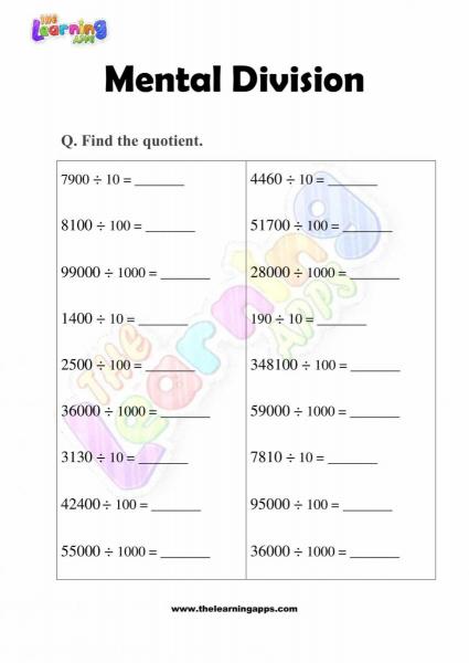 Mental Division - Grade 3 - Activity 6