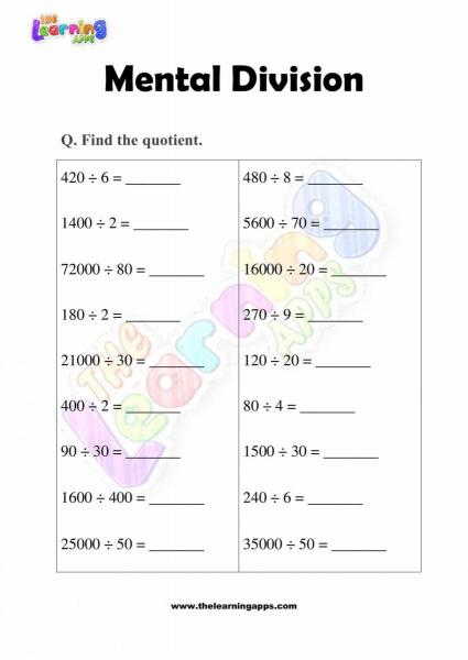 Mental Division - Grade 3 - Activity 7