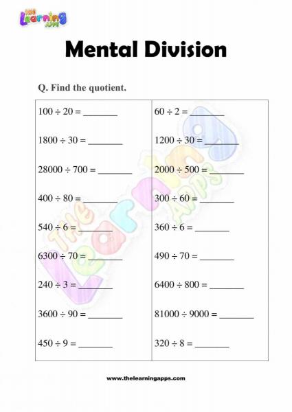 Mental Division - Grade 3 - Activity 8