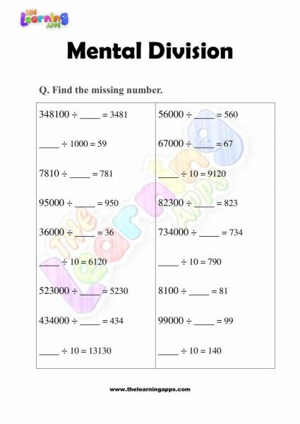 Mental Division - Grade 3 - Activity 9