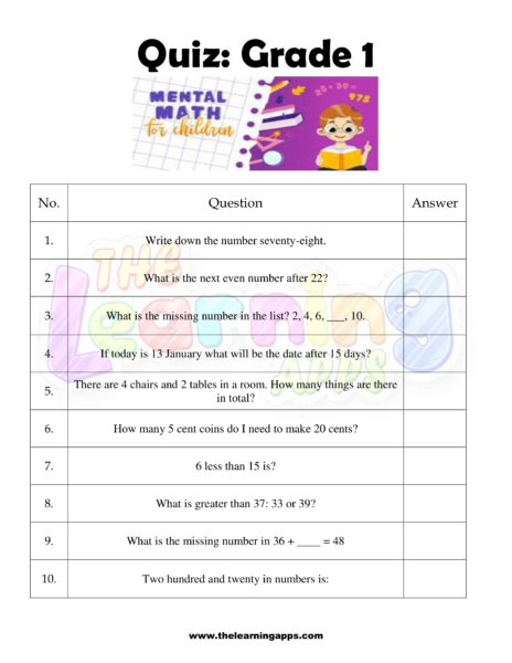 Mental Math Grade 1 07