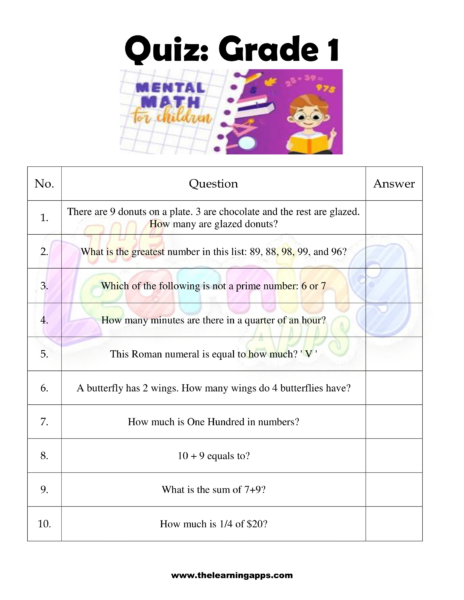 Mental Math Grade 1 08