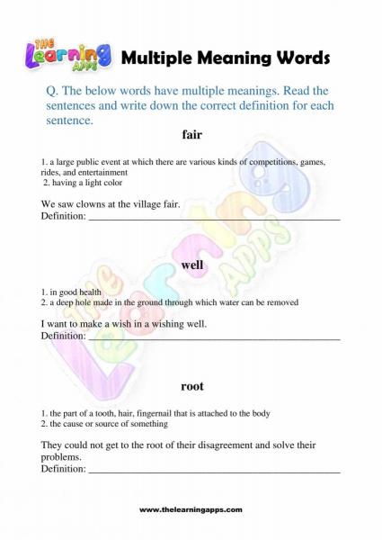 Multiple Meaning Words - Grade 2 - Activity 4