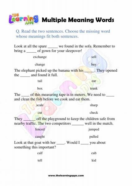 Multiple Meaning Words - Grade 3 - Activity 2