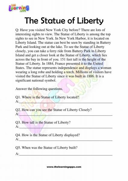 Non Fiction Reading Passages - Grade 2 - The Statue of Liberty