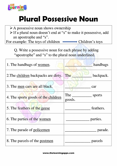 Singular And Plural Possessive Noun Worksheets For Grade 3