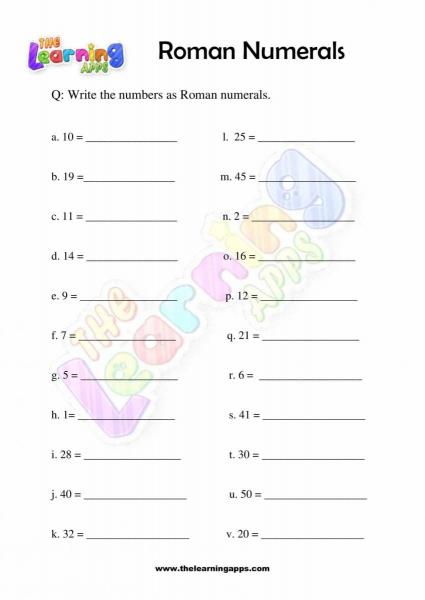 Roman Numerals - Grade 2 - Activity 1