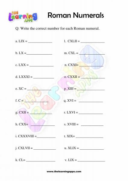 Roman Numerals - Grade 3 - Activity 2