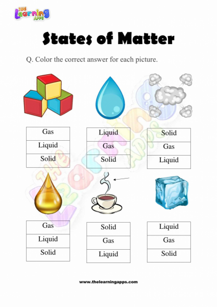 States of Matter Worksheet for Grade Two Activity 01