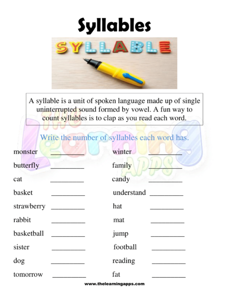 Syllable Worksheet 09