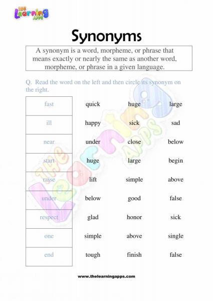 Synonyms - Grade 2 - Activity 1