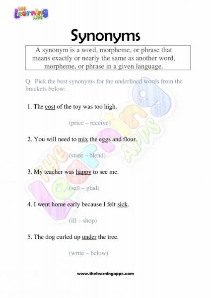 Synonyms - Grade 2 - Activity 6