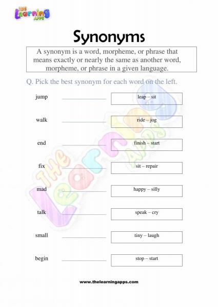 Synonyms - Grade 2 - Activity 7