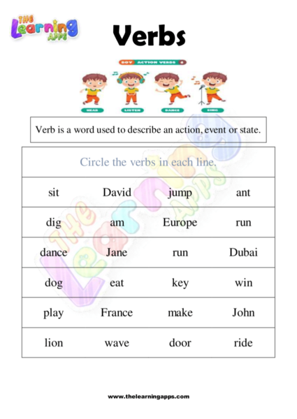 verb worksheet for grade 1