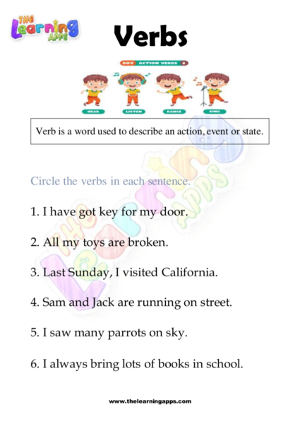 verb worksheet for grade 1