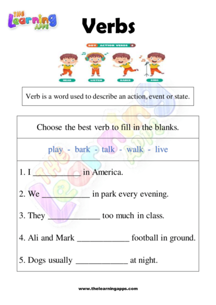 verb worksheet for grade 1