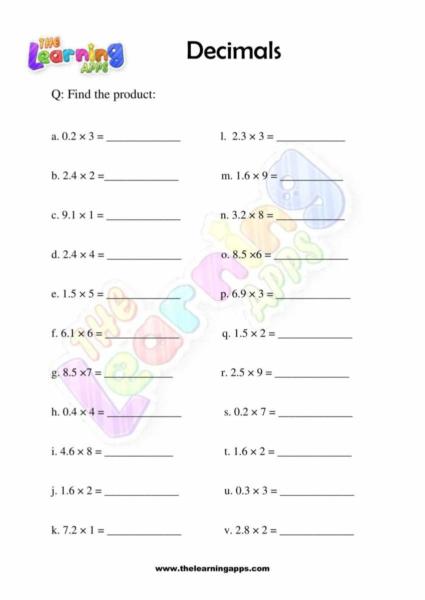 Decimal worksheet for grade three 01