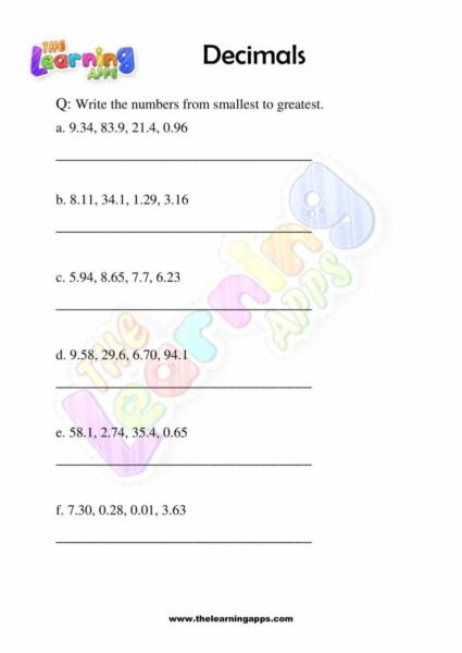 Decimal worksheet for grade three 03